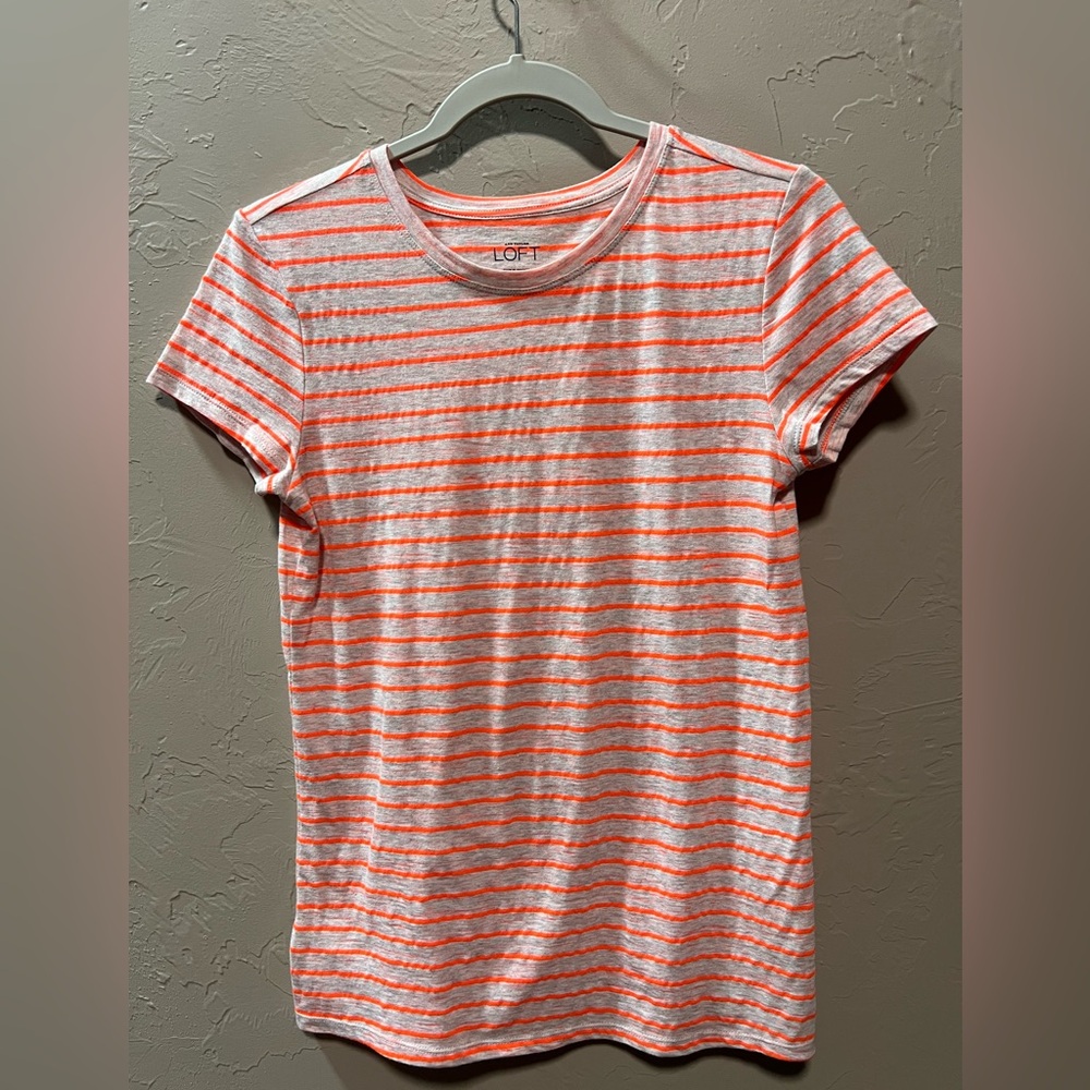 LOFT Orange and Gray Striped Tee